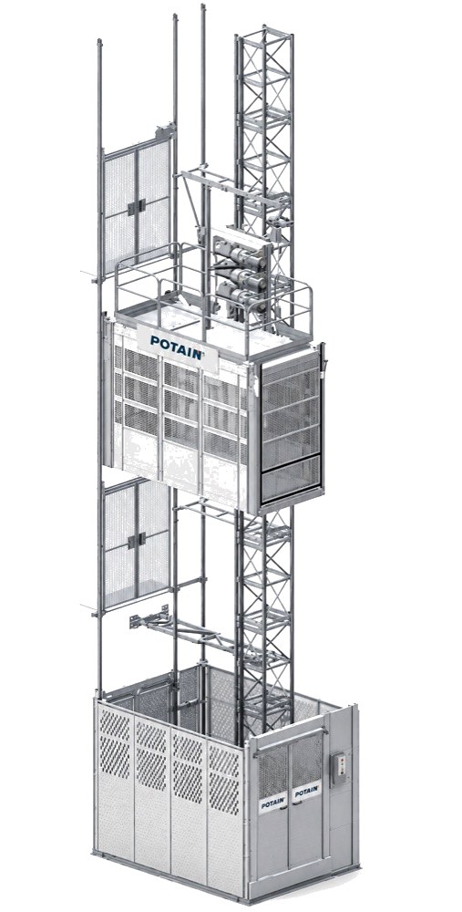 Technical drawing of the Potain SC300 construction hoist mast and cage