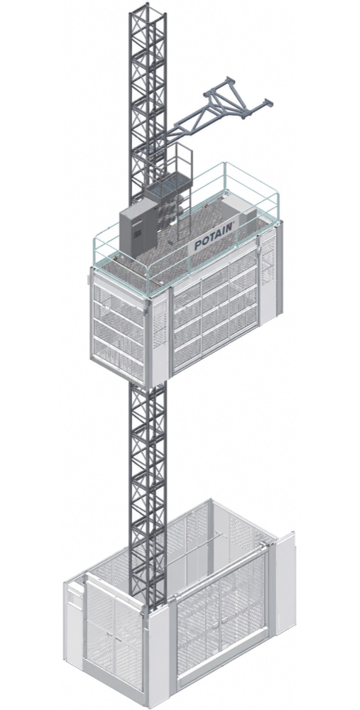 Technical drawing of the Potain SC300 XL construction hoist mast and cage