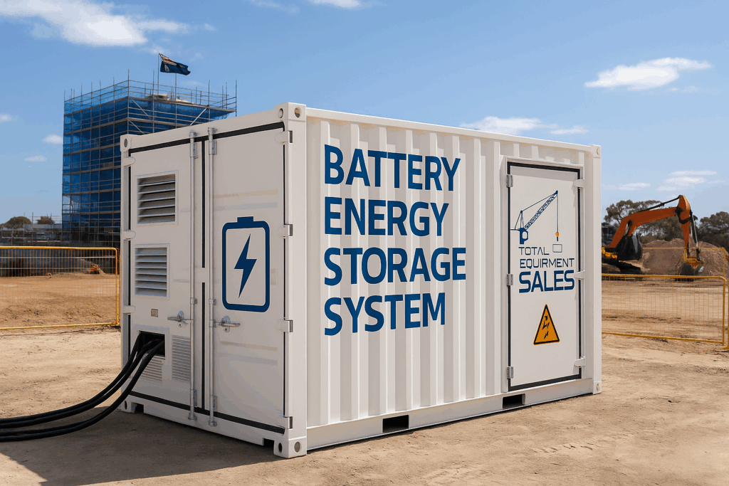 Containerised lithium Battery Energy Storage System (BESS) powering an Australian construction site